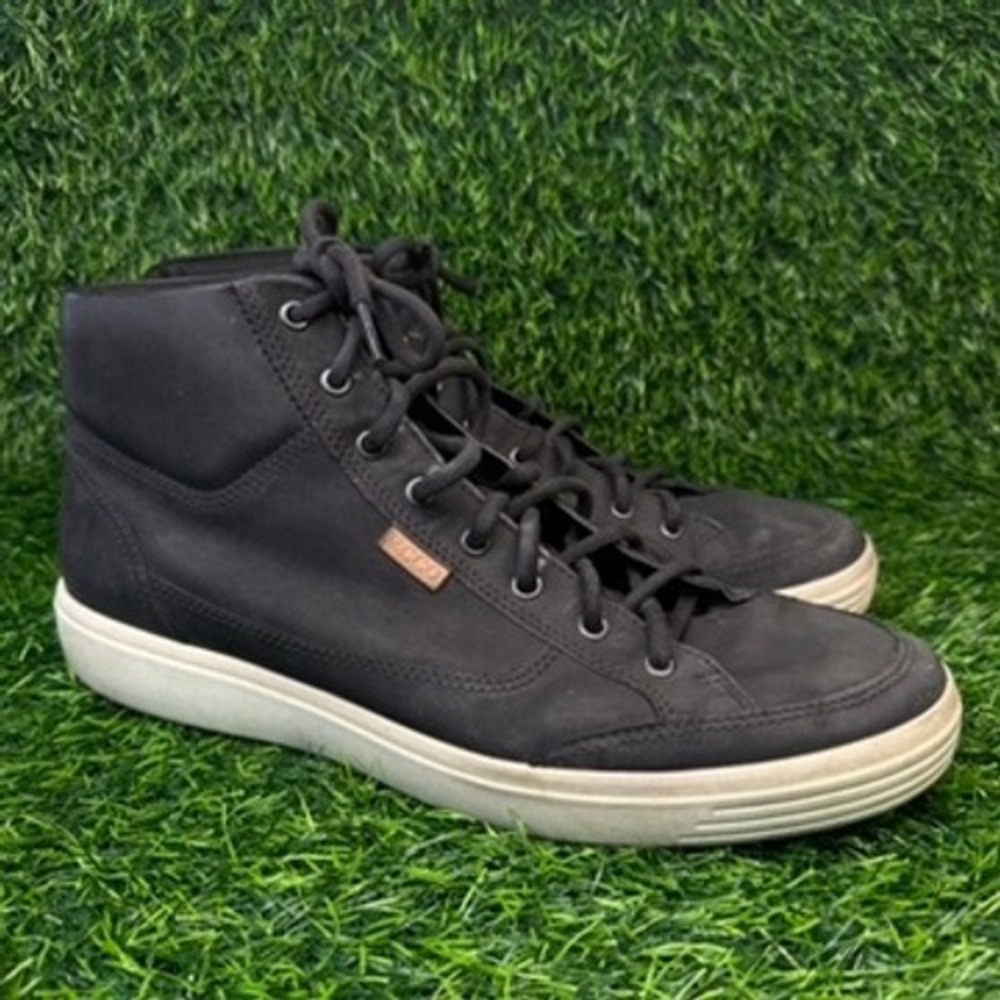 ECCO Soft 7 High Top Sneakers‎ Mens 47 Black Leather Lace Up Casual Shoes
